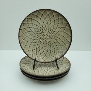 Pier 1 Reactive Salad Plates Geometric Spiral Pattern Embossed Brown Plates